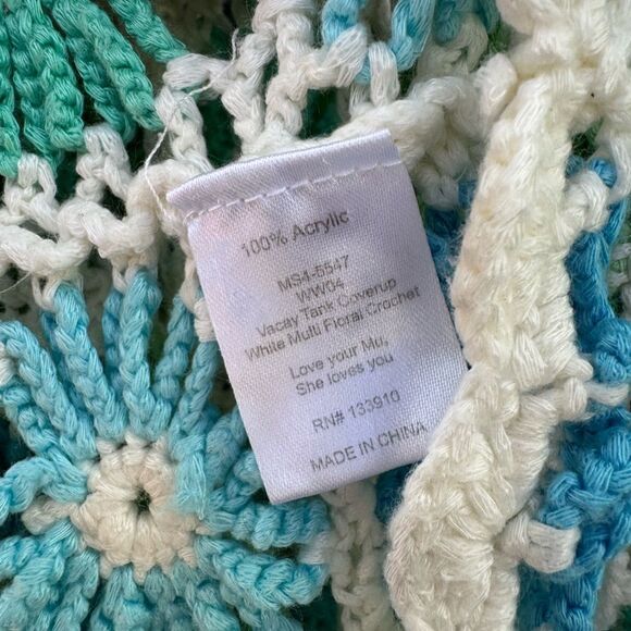 Show Me Your MuMu Vacay Tank Cover Up Dress in 
White Multi Floral Crochet Small - Picture 6 of 9